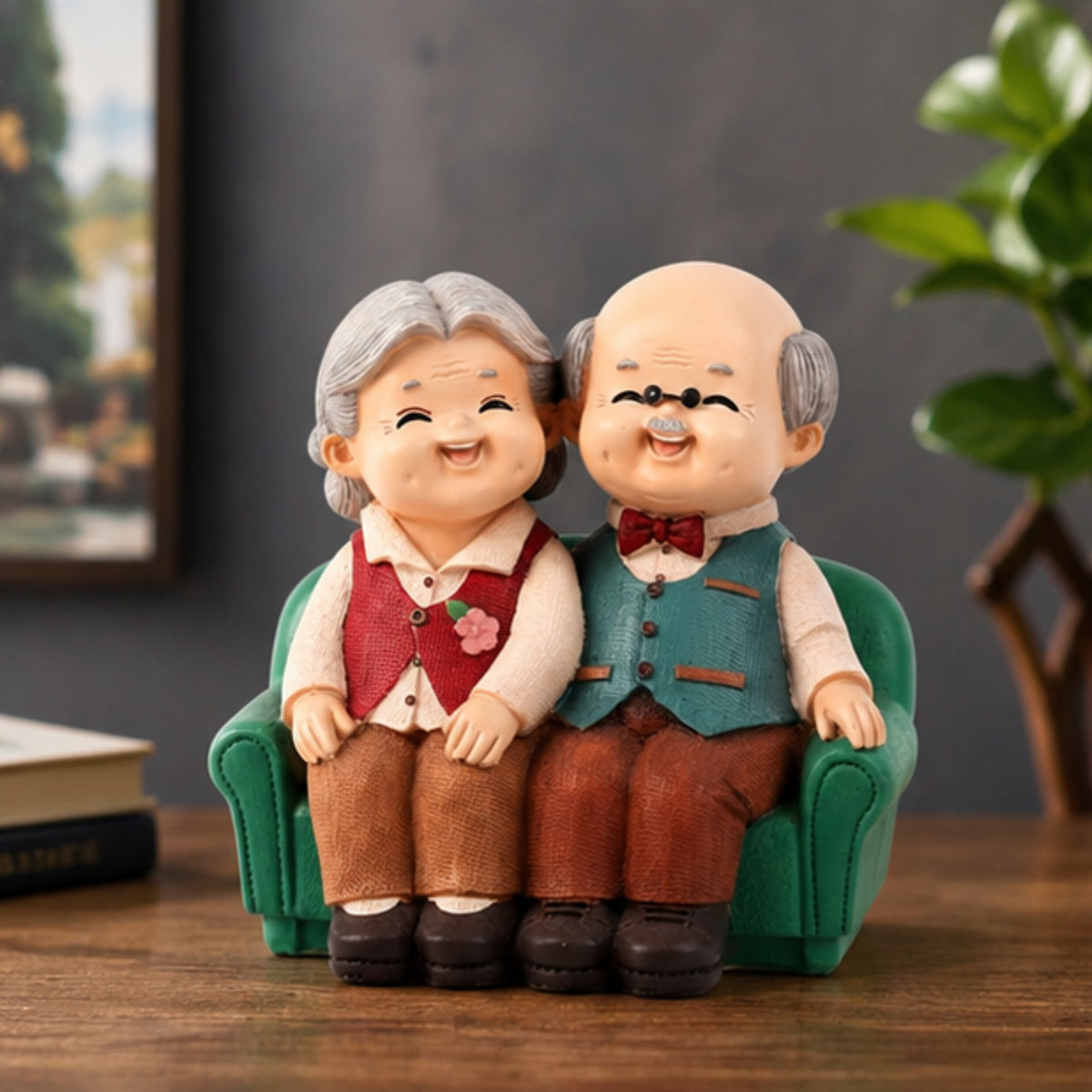 Elderly Couple Figurine - Green Sofa