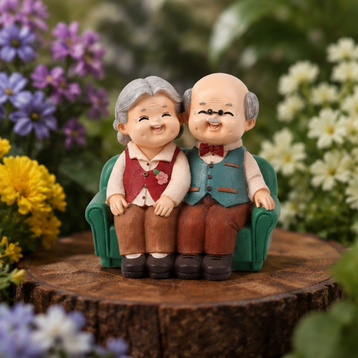 Elderly Couple Figurine - Green Sofa