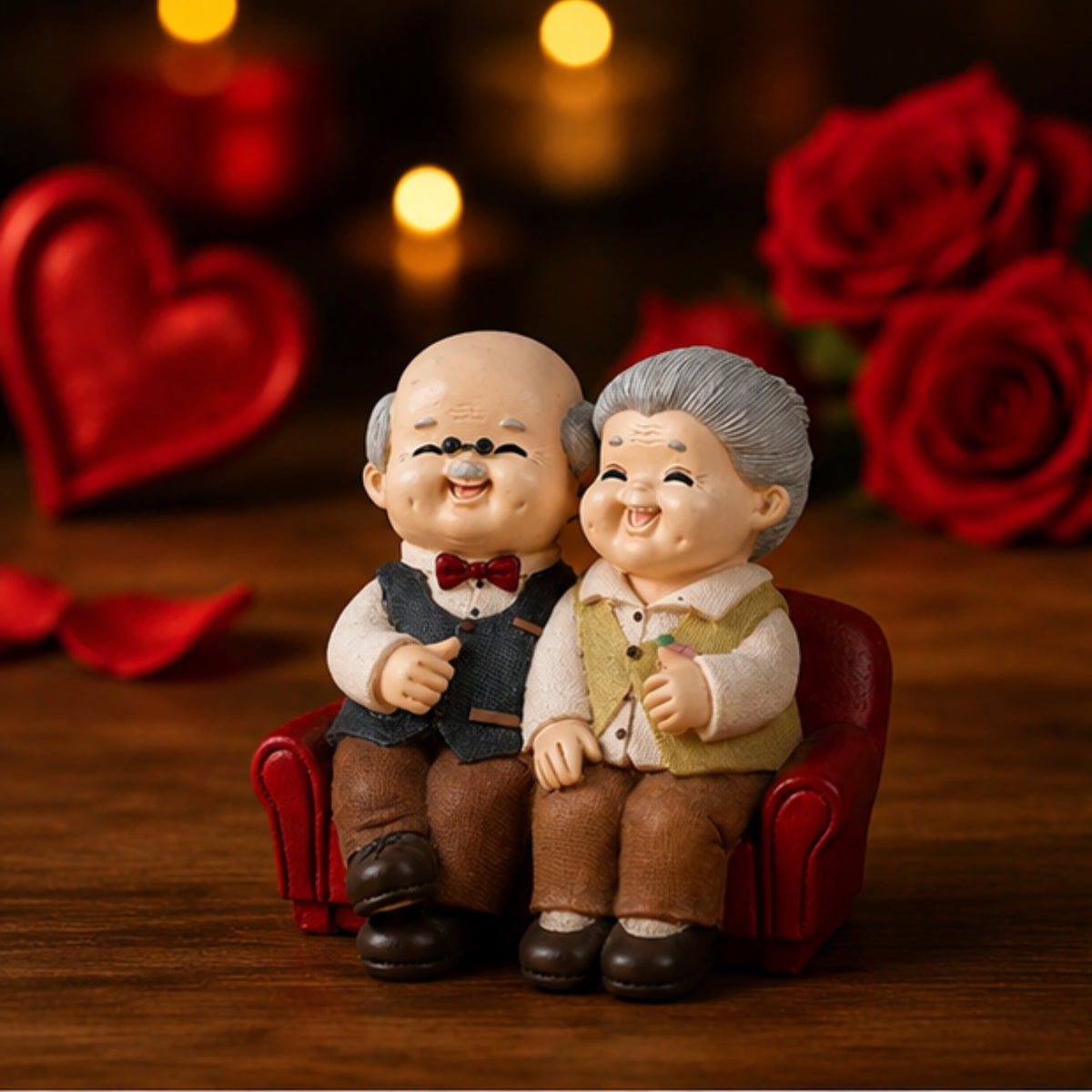 Elderly Couple Figurine - Red Sofa