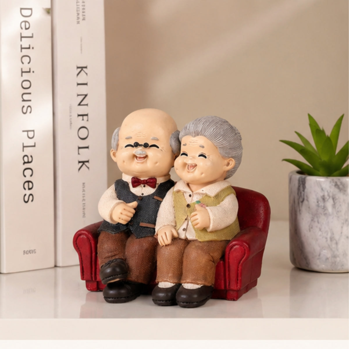 Elderly Couple Figurine - Red Sofa
