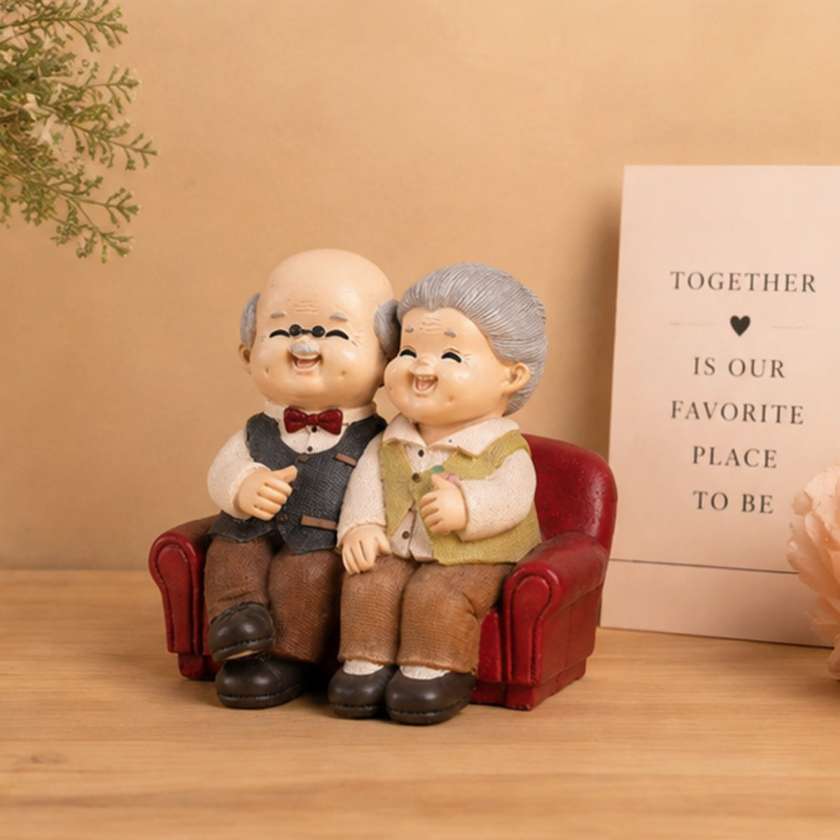 Elderly Couple Figurine - Red Sofa