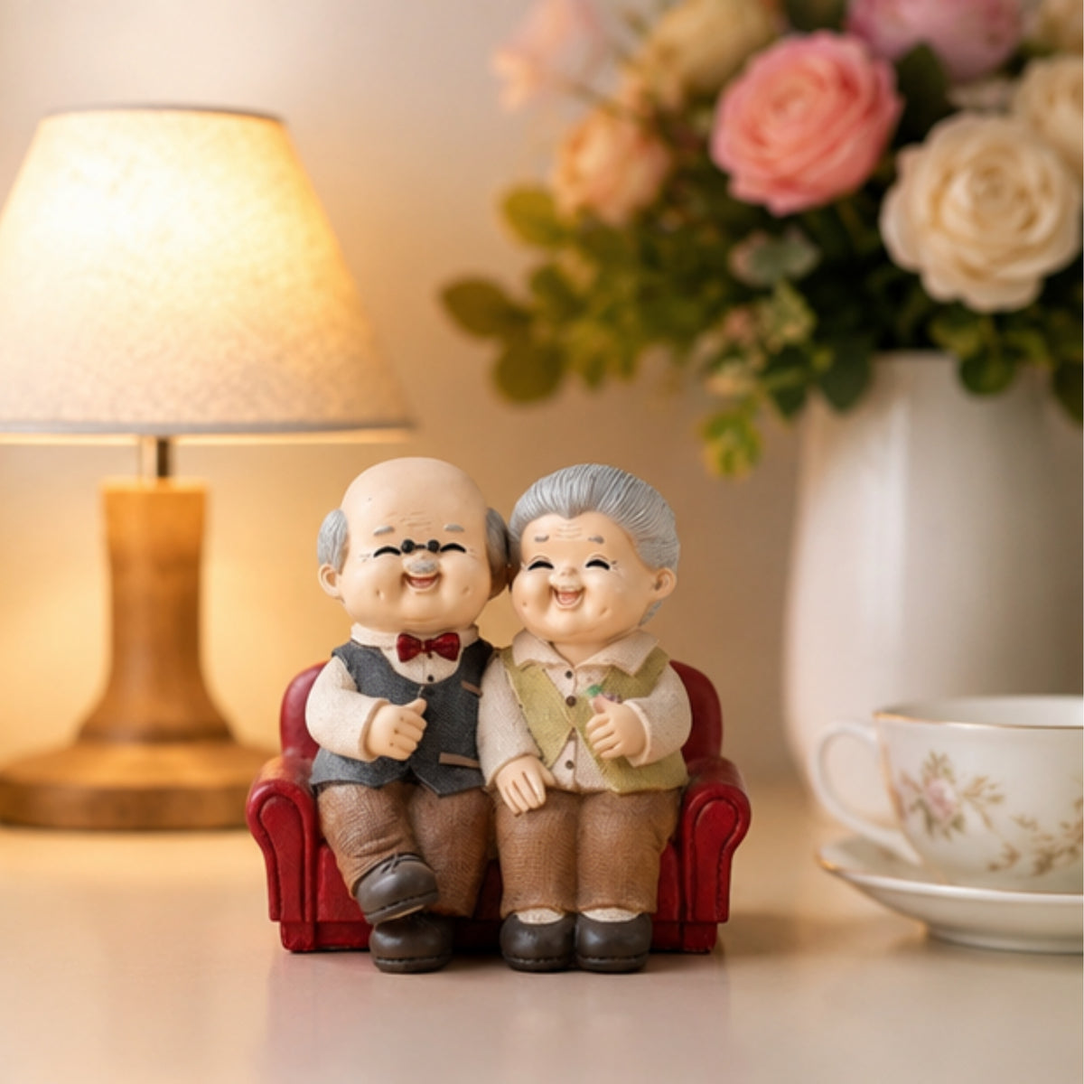 Elderly Couple Figurine - Red Sofa