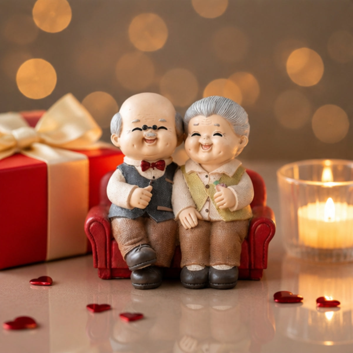 Elderly Couple Figurine - Red Sofa