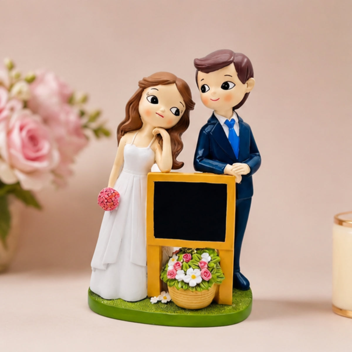 Wedding Couple Figurine with Mini Blackboard