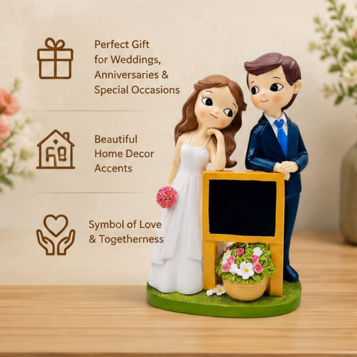 Wedding Couple Figurine with Mini Blackboard