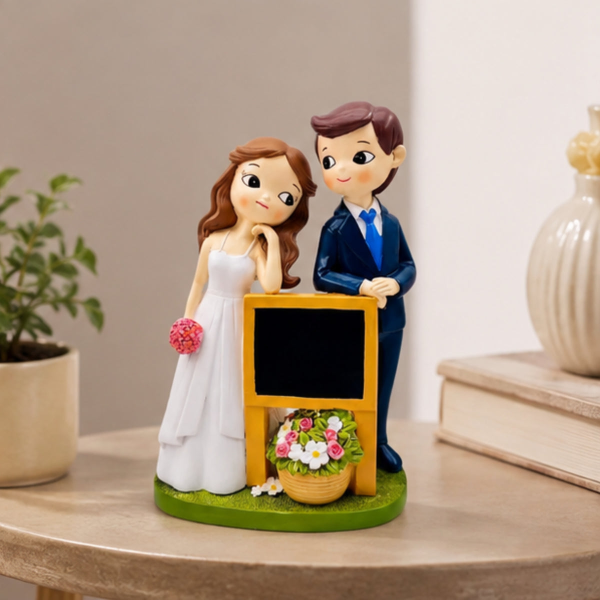 Wedding Couple Figurine with Mini Blackboard