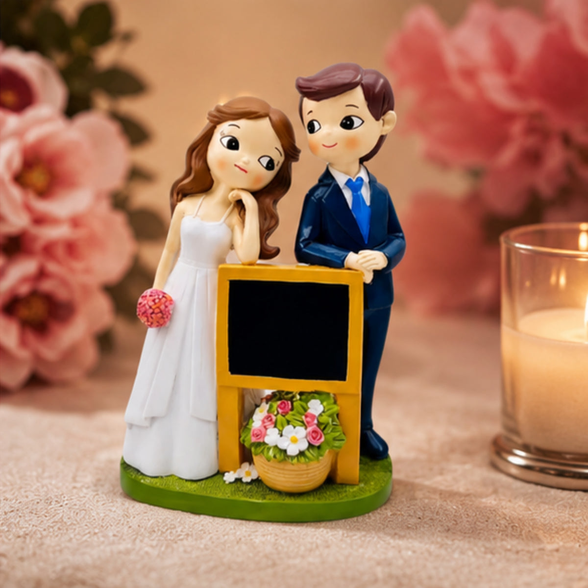 Wedding Couple Figurine with Mini Blackboard