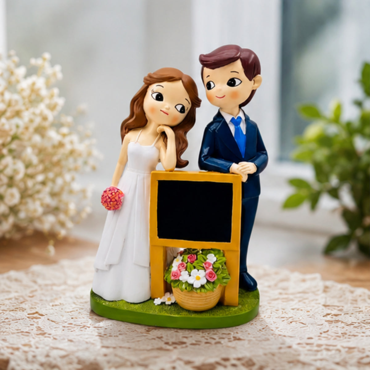 Wedding Couple Figurine with Mini Blackboard