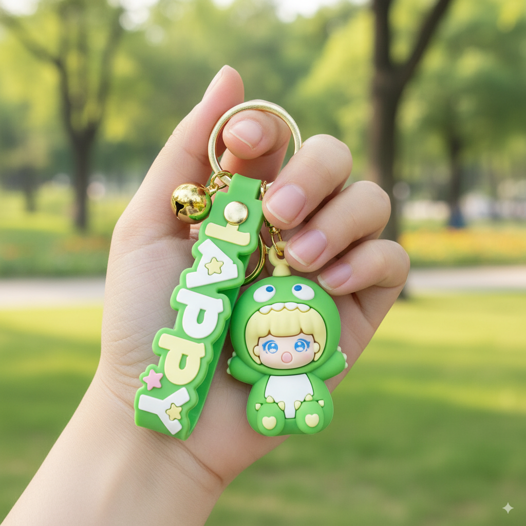 Dinosaur Girl Keychain - Green
