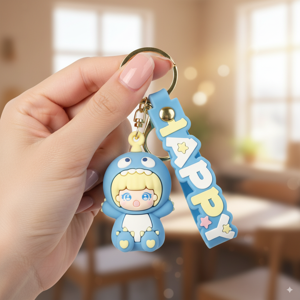 Dinosaur Girl Keychain - Blue