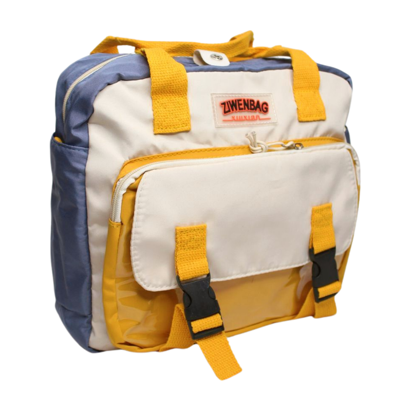 Puffer Quilted Tote Bag - Yellow & Blue