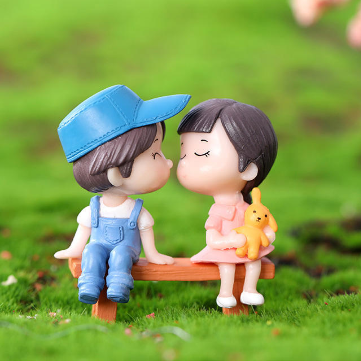 Girl & Boy on Bench Miniature (Grey & Blue)