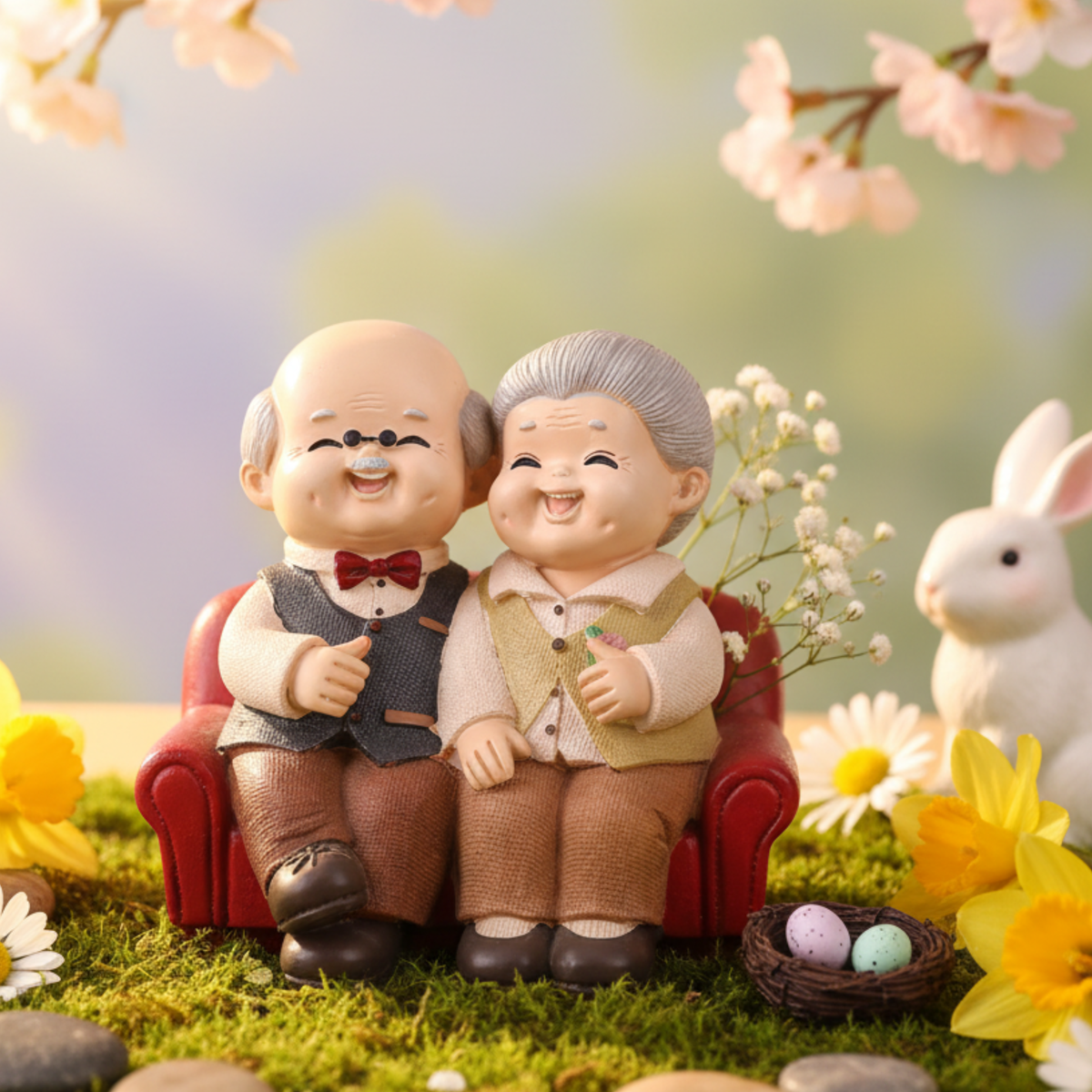 Elderly Couple Figurine - Red Sofa