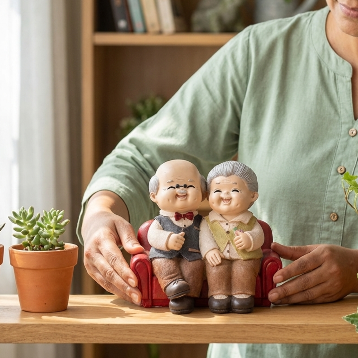 Elderly Couple Figurine - Red Sofa