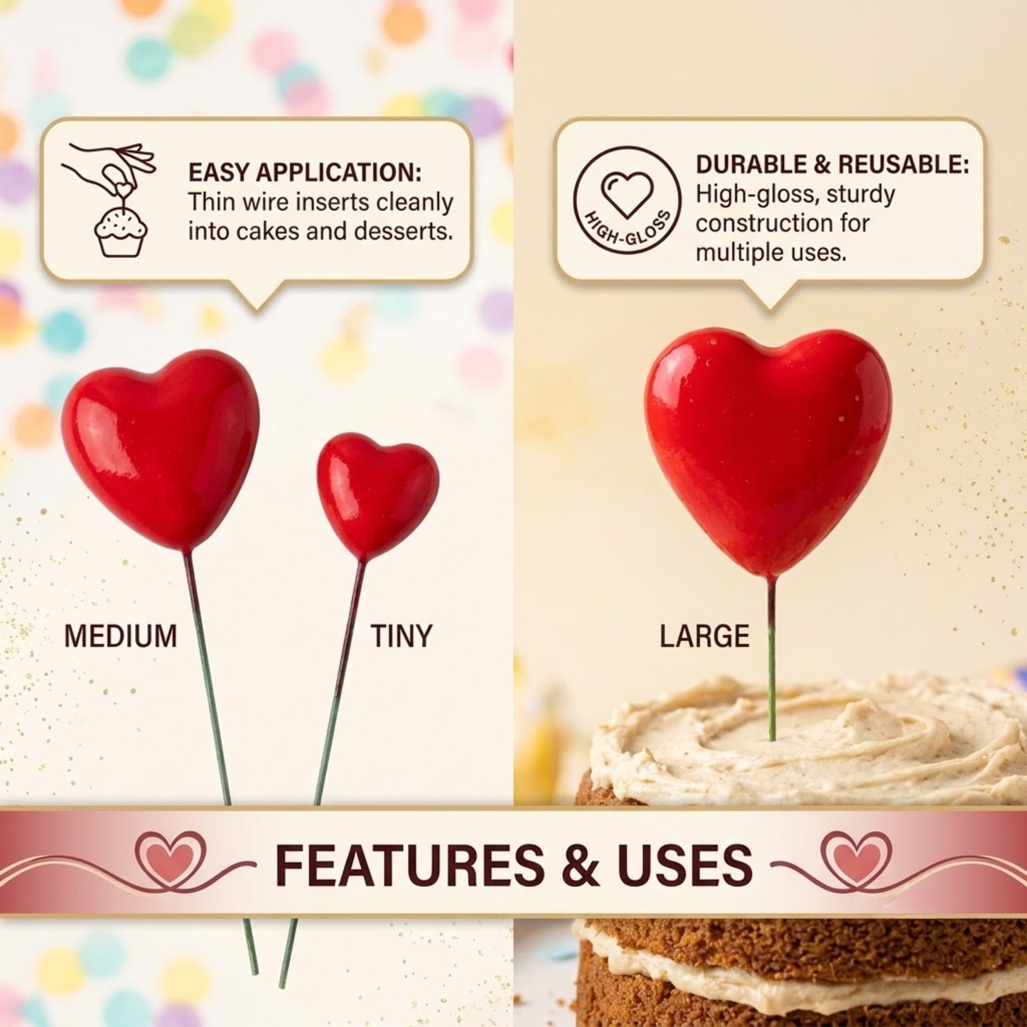 Red Hearts Cake Topper