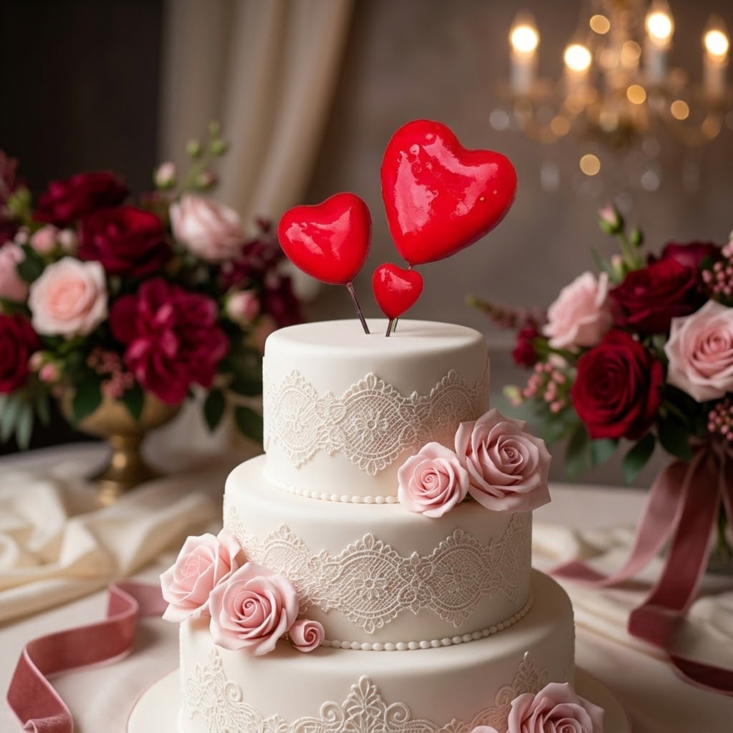 Red Hearts Cake Topper