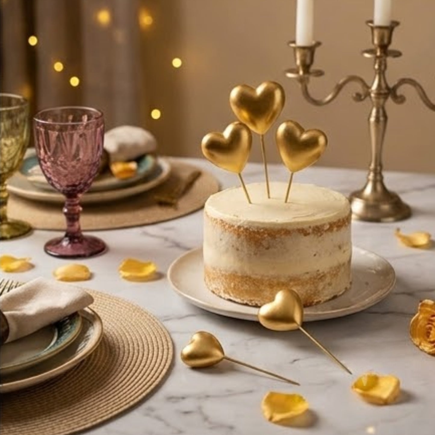 Golden Hearts Cake Topper