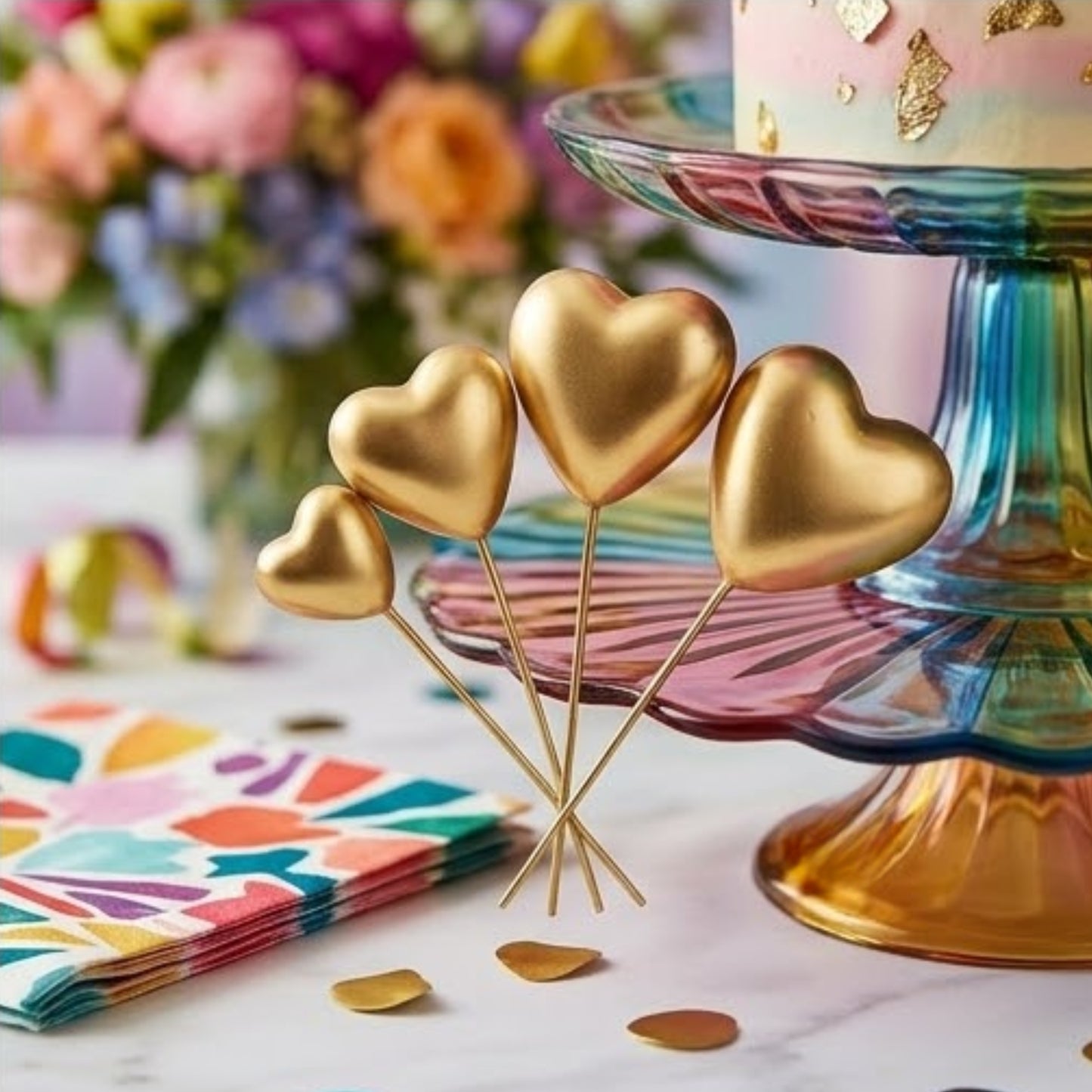 Golden Hearts Cake Topper