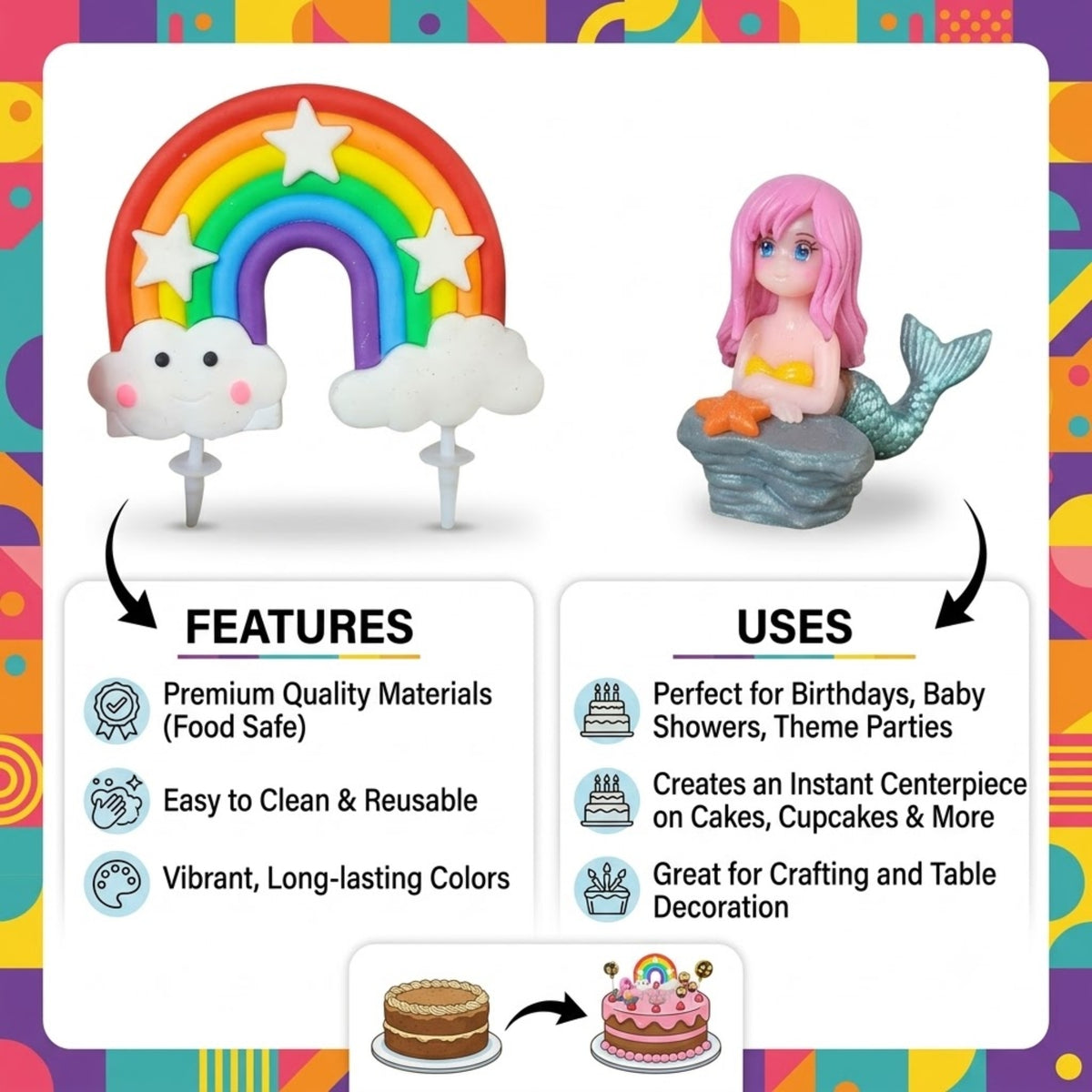 Mermaid & Rainbow Cake Topper Set