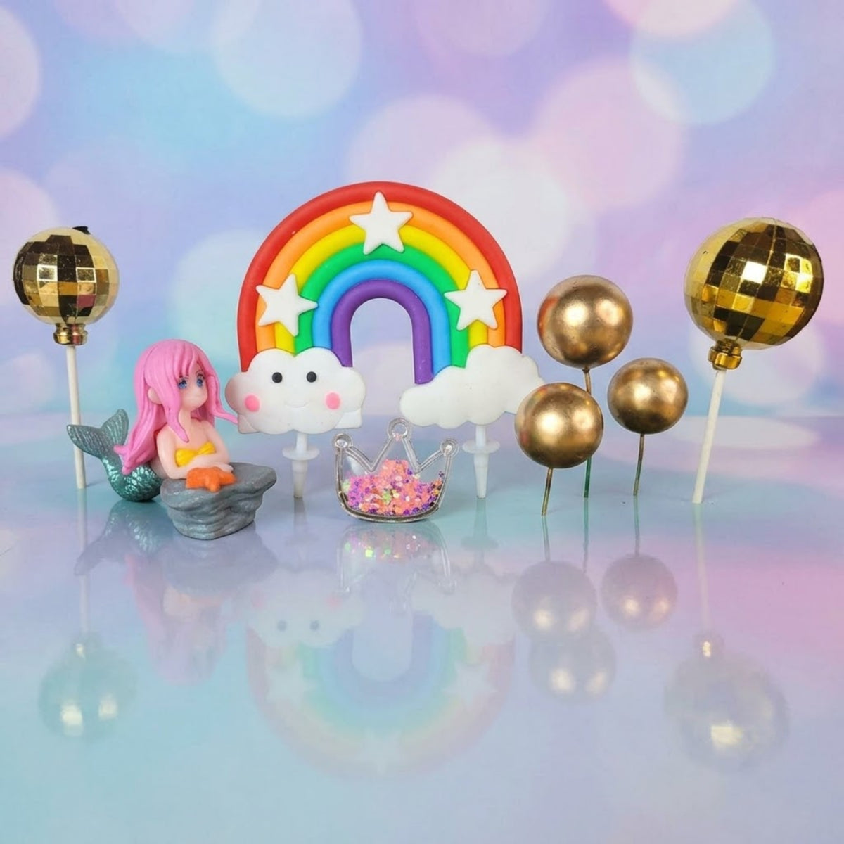 Mermaid & Rainbow Cake Topper Set