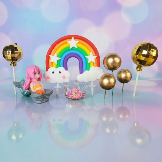 Mermaid & Rainbow Cake Topper Set