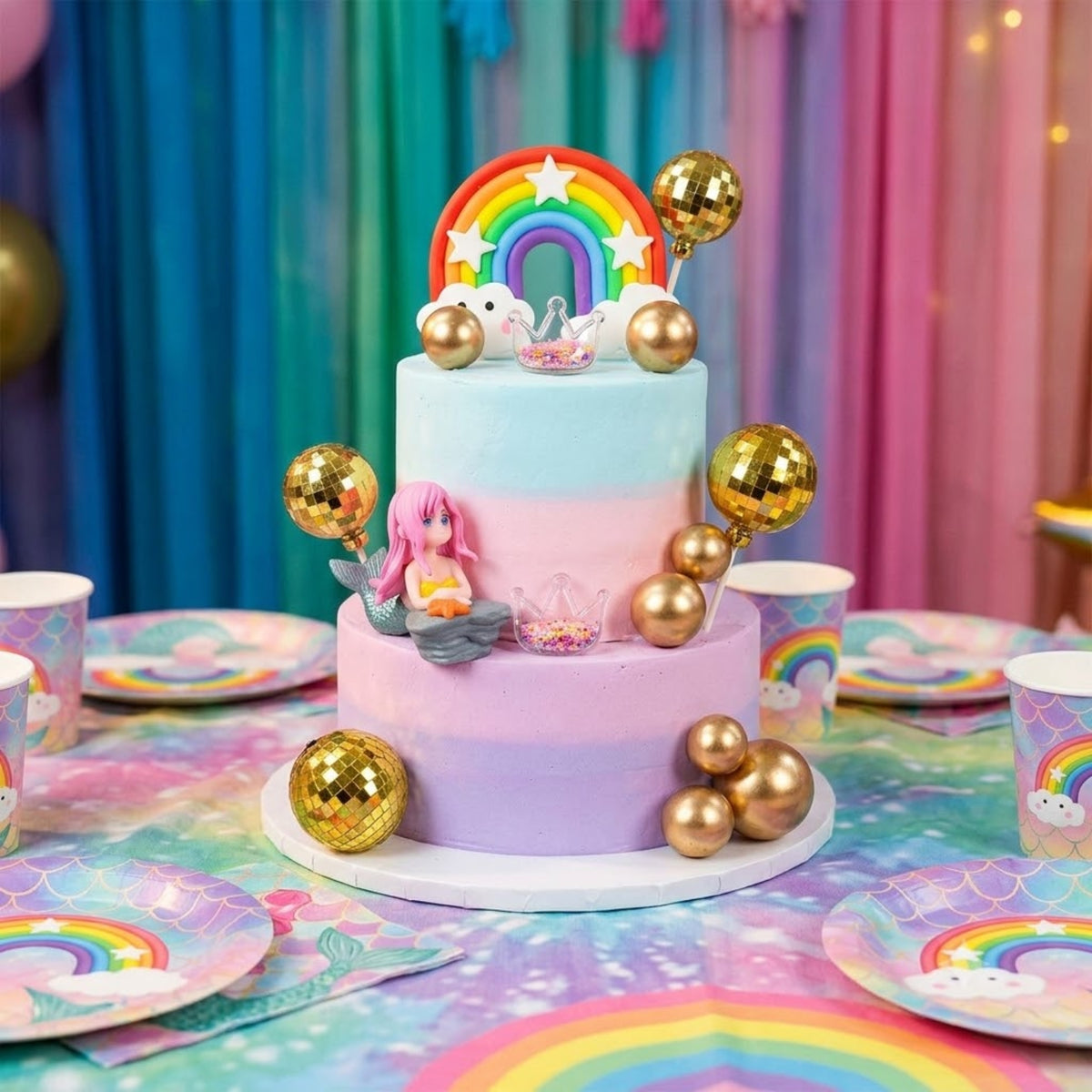Mermaid & Rainbow Cake Topper Set