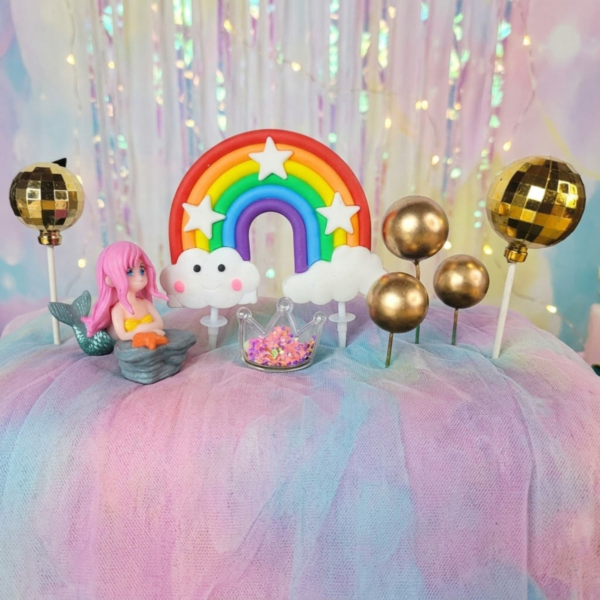 Mermaid & Rainbow Cake Topper Set