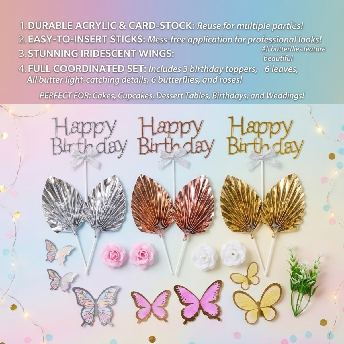 Happy Birthday Butterfly Cake Topper Set
