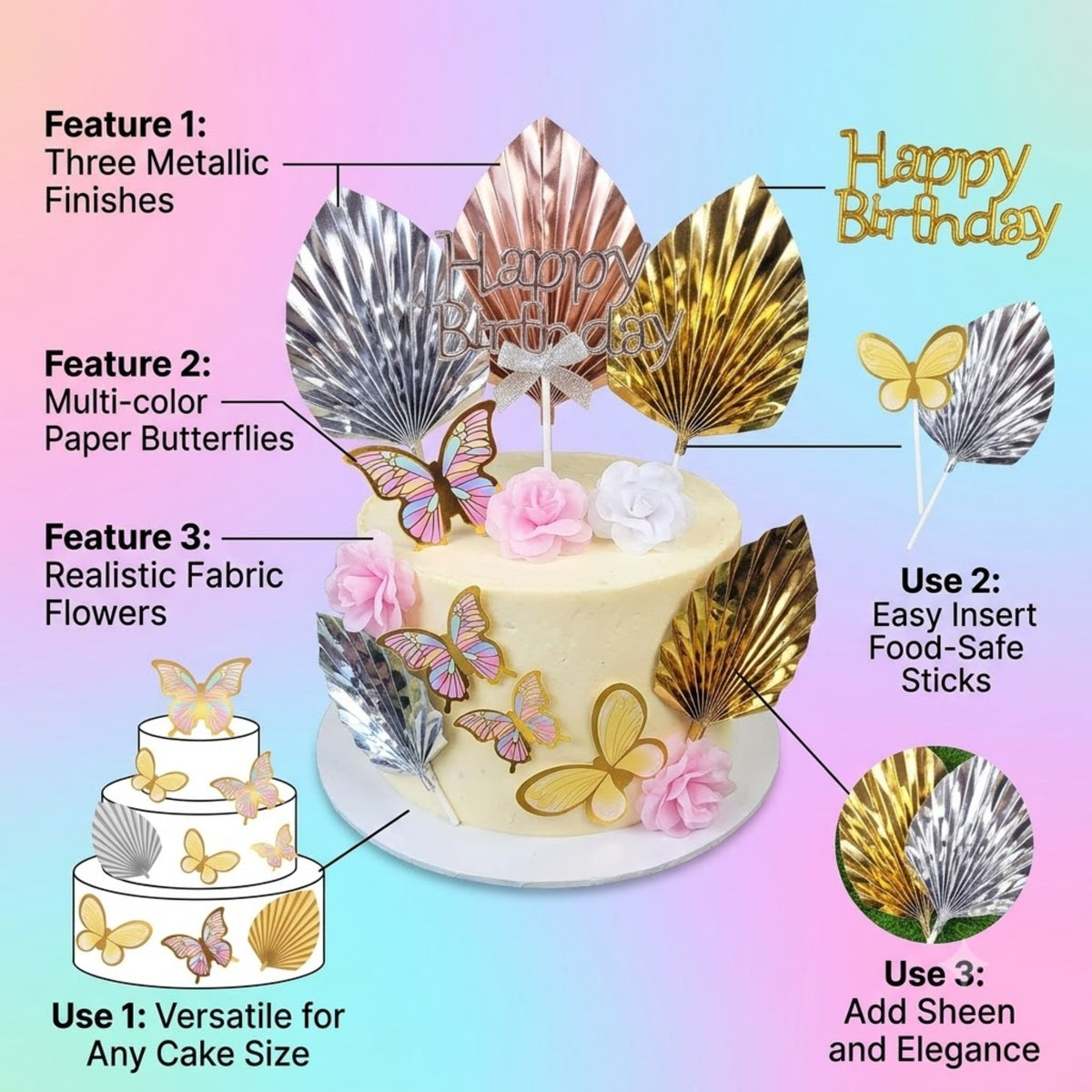 Happy Birthday Butterfly Cake Topper Set