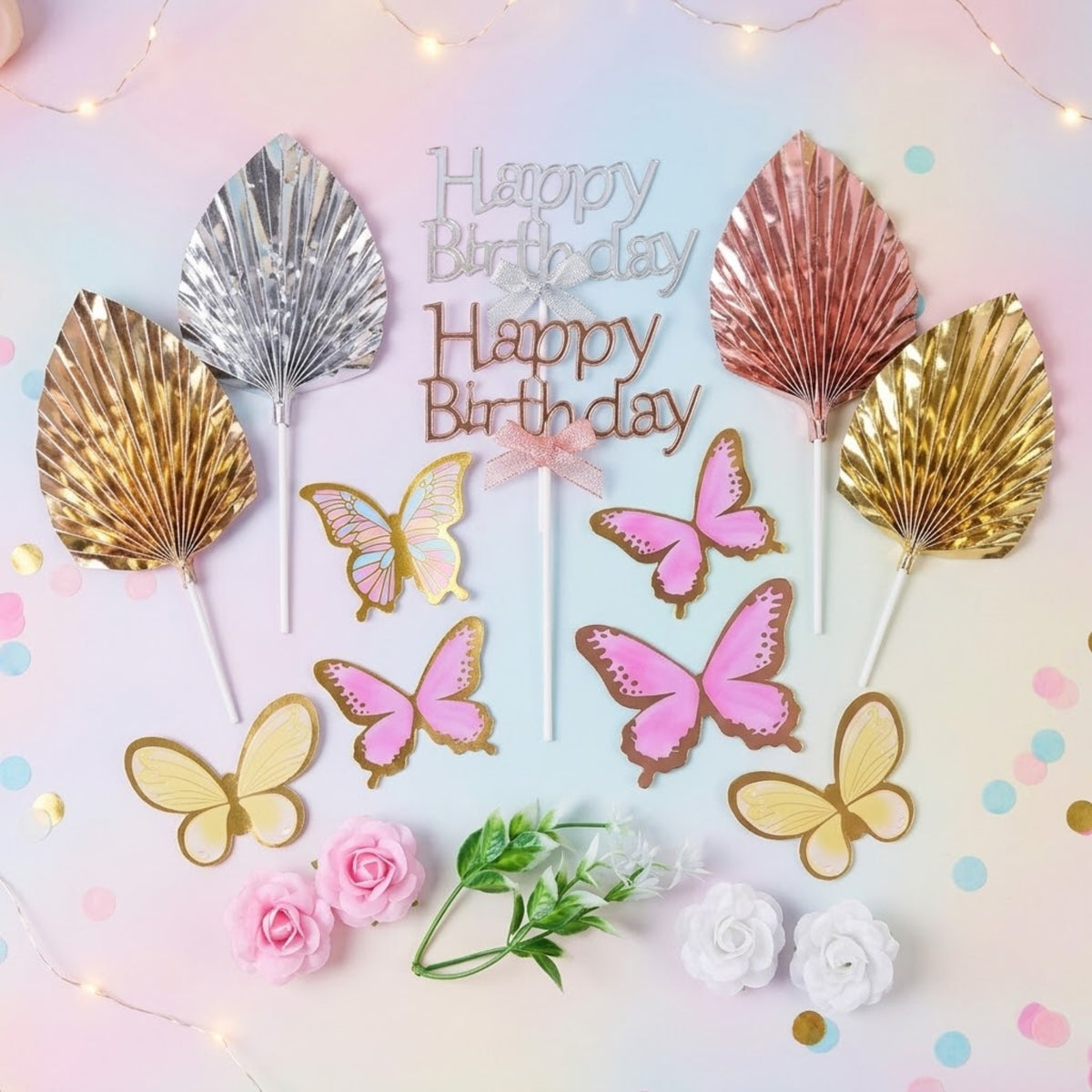 Happy Birthday Butterfly Cake Topper Set
