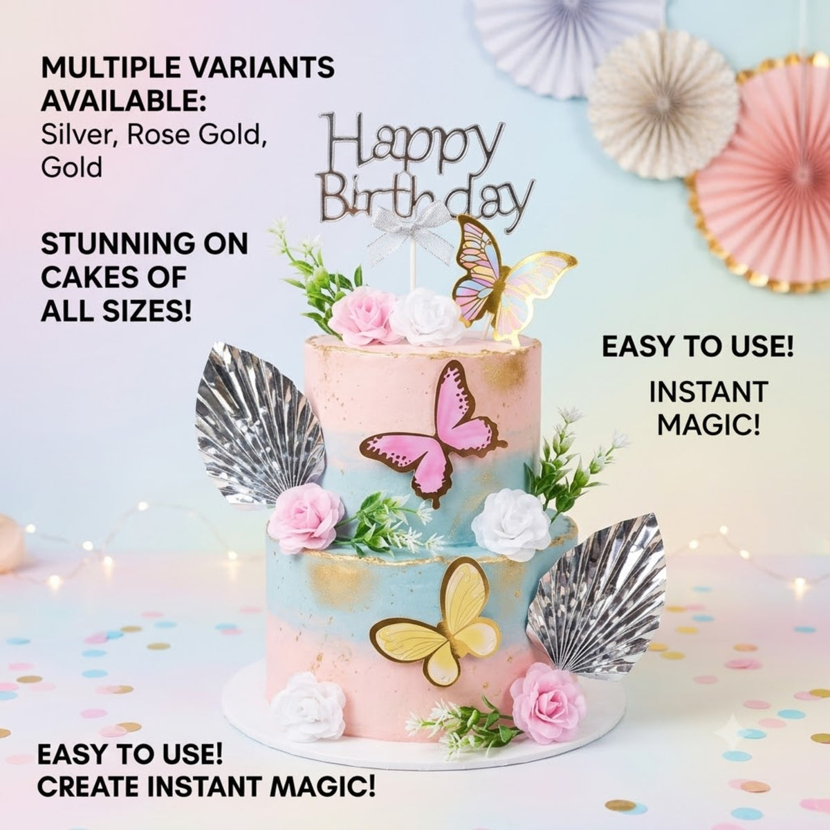 Happy Birthday Butterfly Cake Topper Set