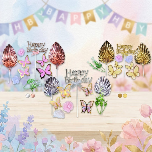 Happy Birthday Butterfly Cake Topper Set