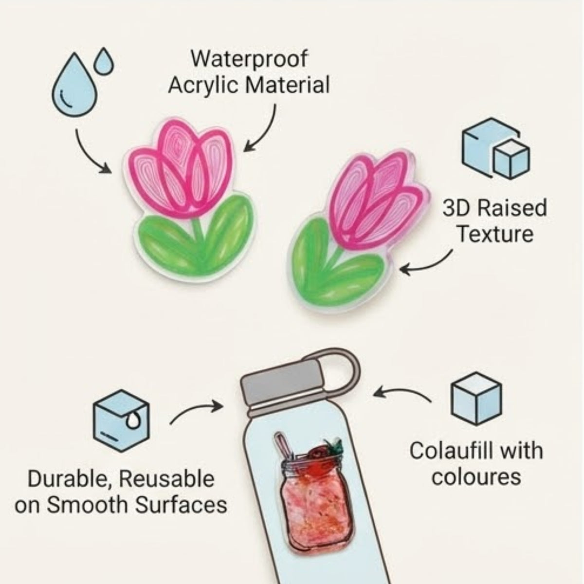 Acrylic 3D Sticker Set of 10