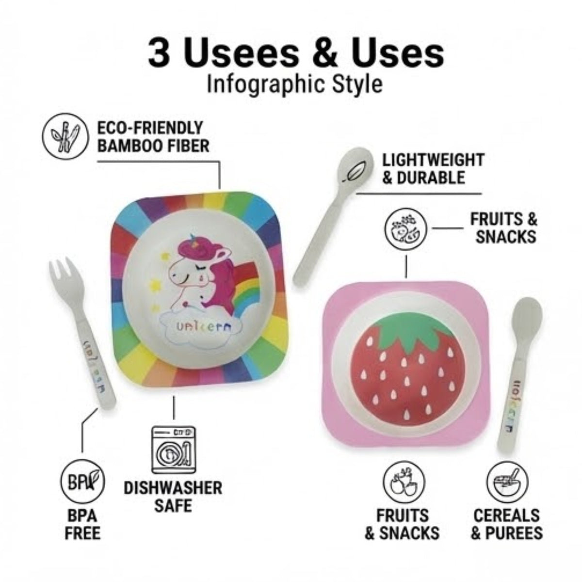 Bamboo Fiber Kids Utensils Set