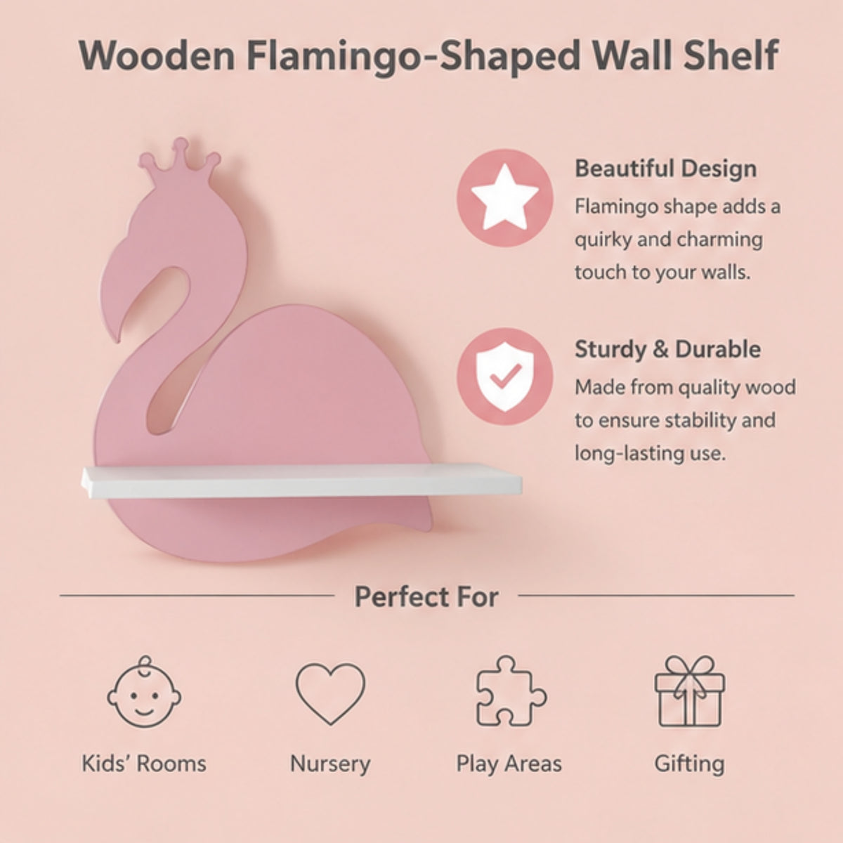 Wooden Flamingo Shelf
