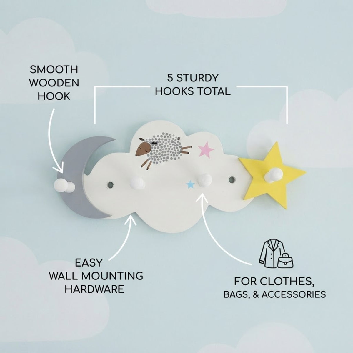 Wooden Cloud Hook Hanger