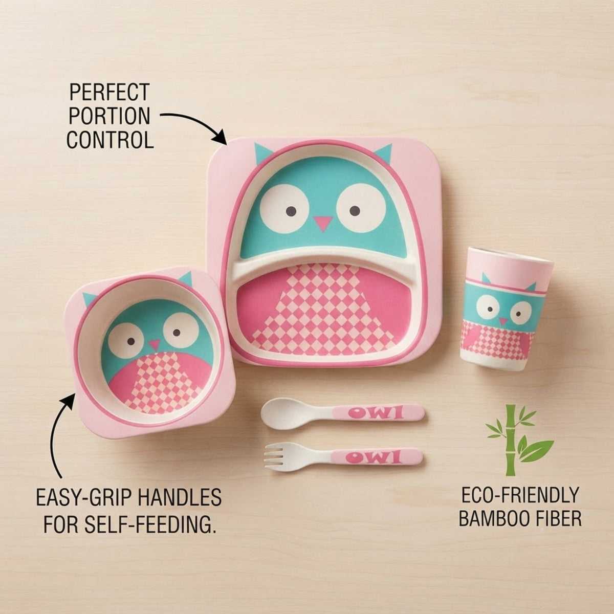 Kids Dinnerware Bamboo Fibre Set of 5
