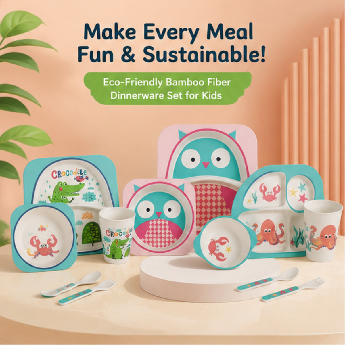 Kids Dinnerware Bamboo Fibre Set of 5