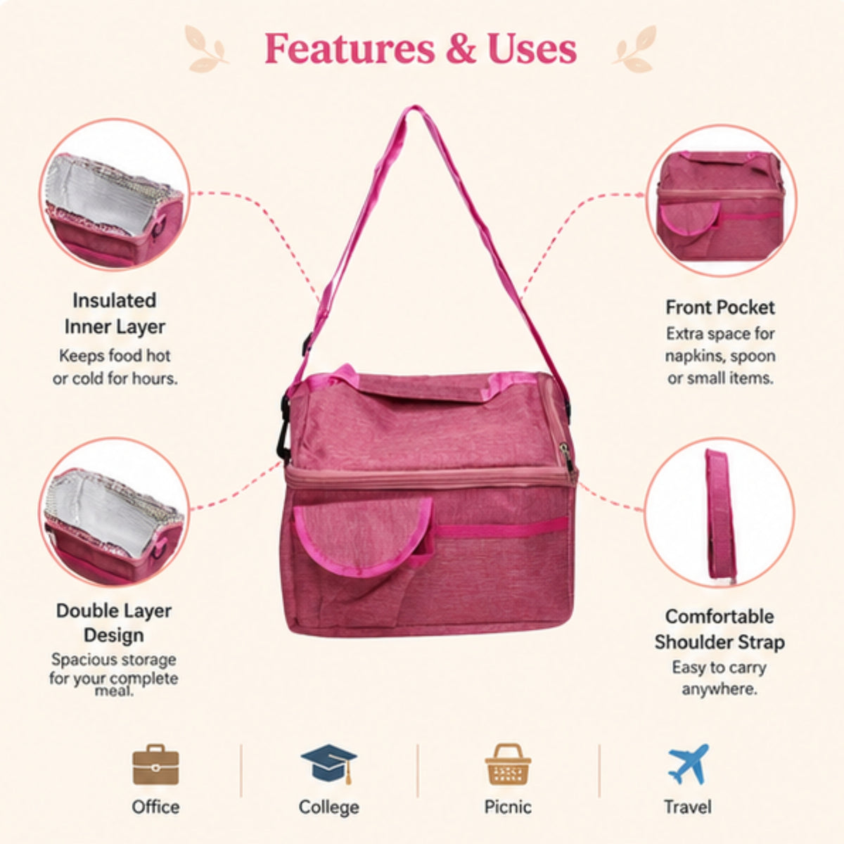 Double Layer Insulated Lunch Bag