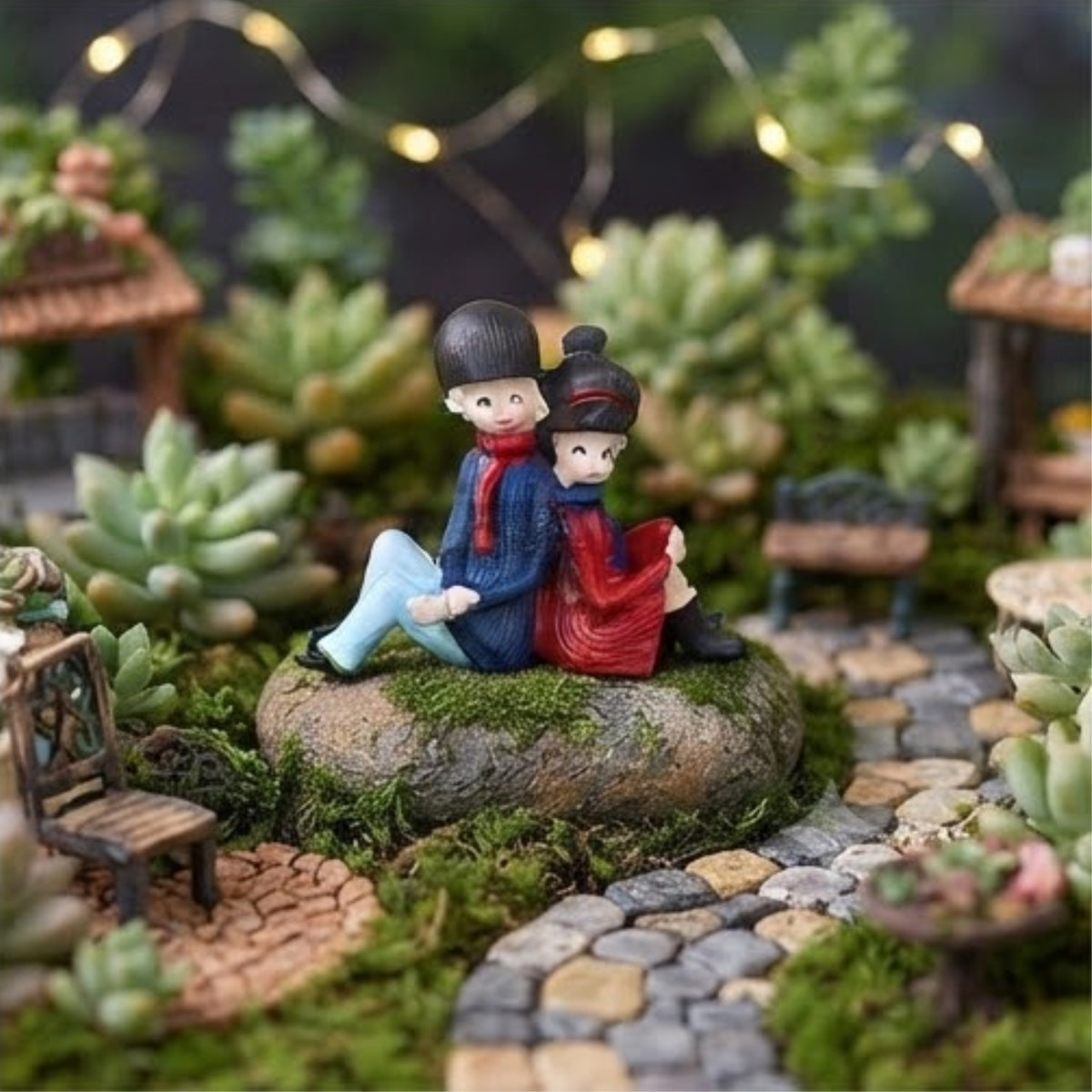 Couple Sitting Back to Back Miniature