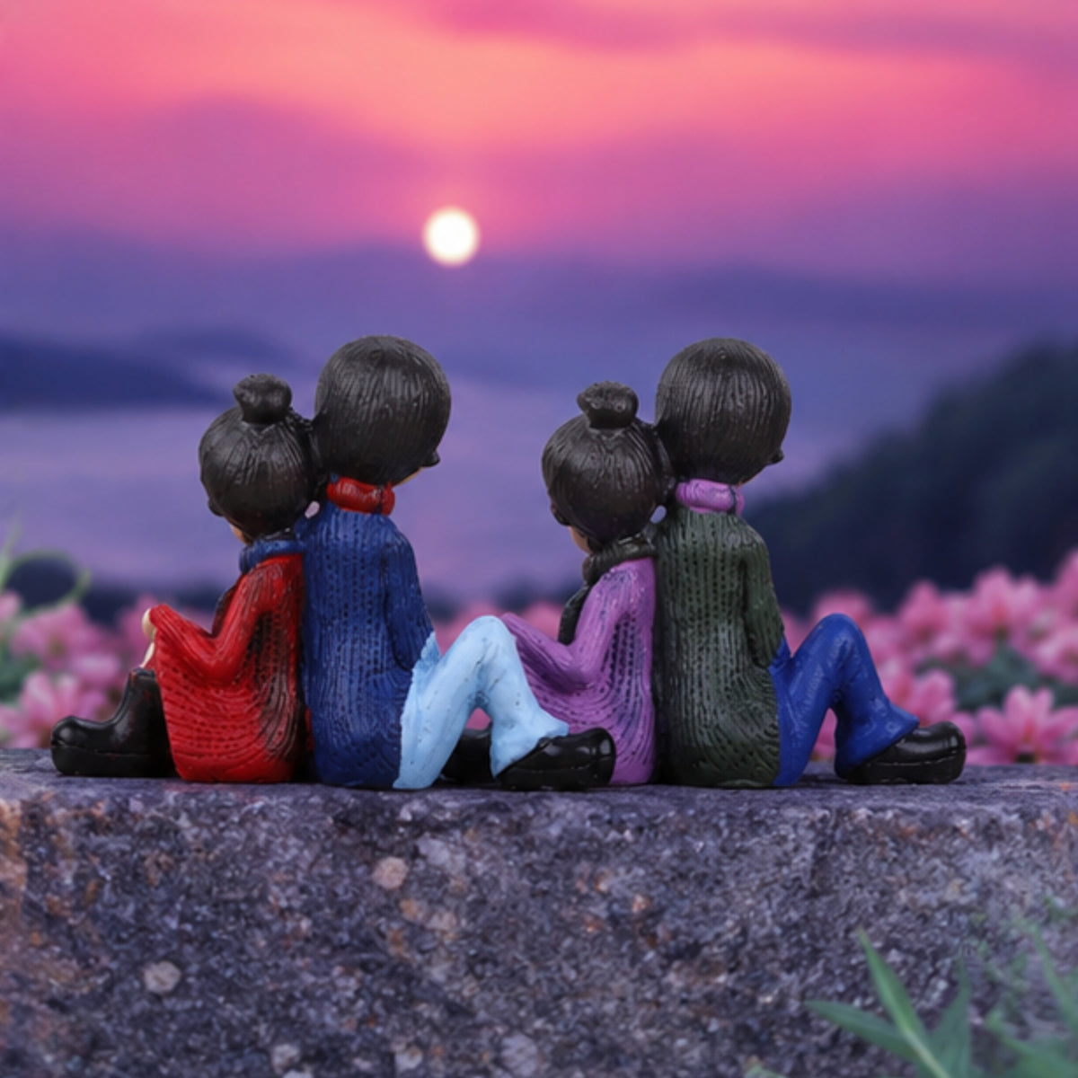 Couple Sitting Back to Back Miniature