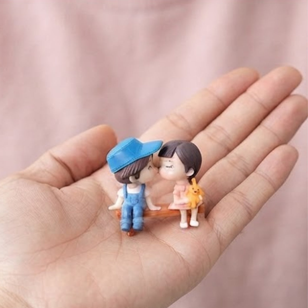 Girl & Boy on Bench Miniature (Grey & Blue)