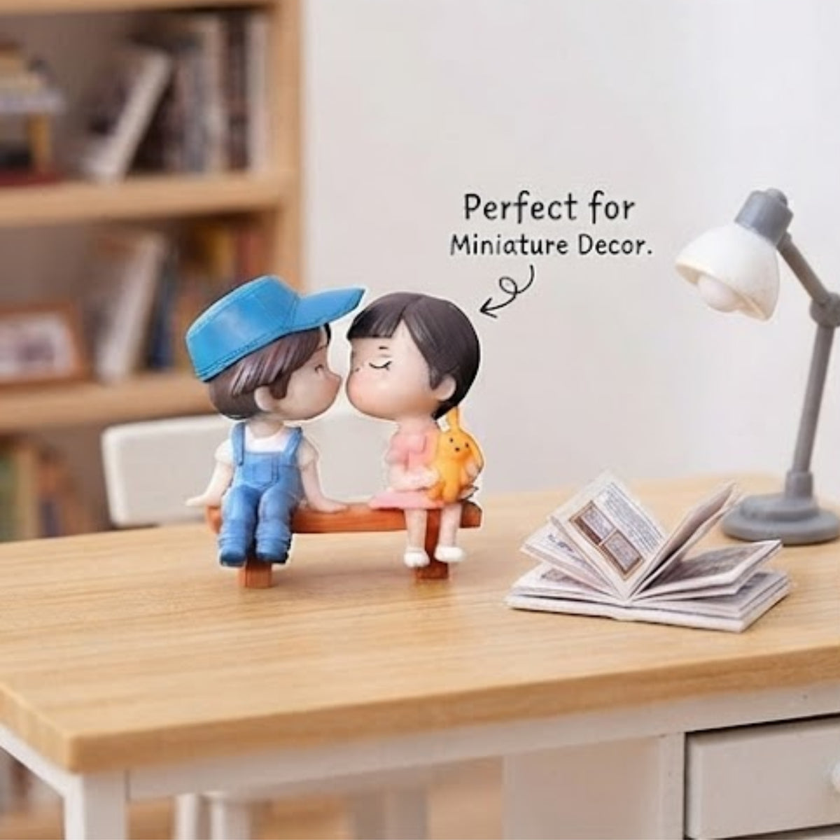 Girl & Boy on Bench Miniature (Grey & Blue)