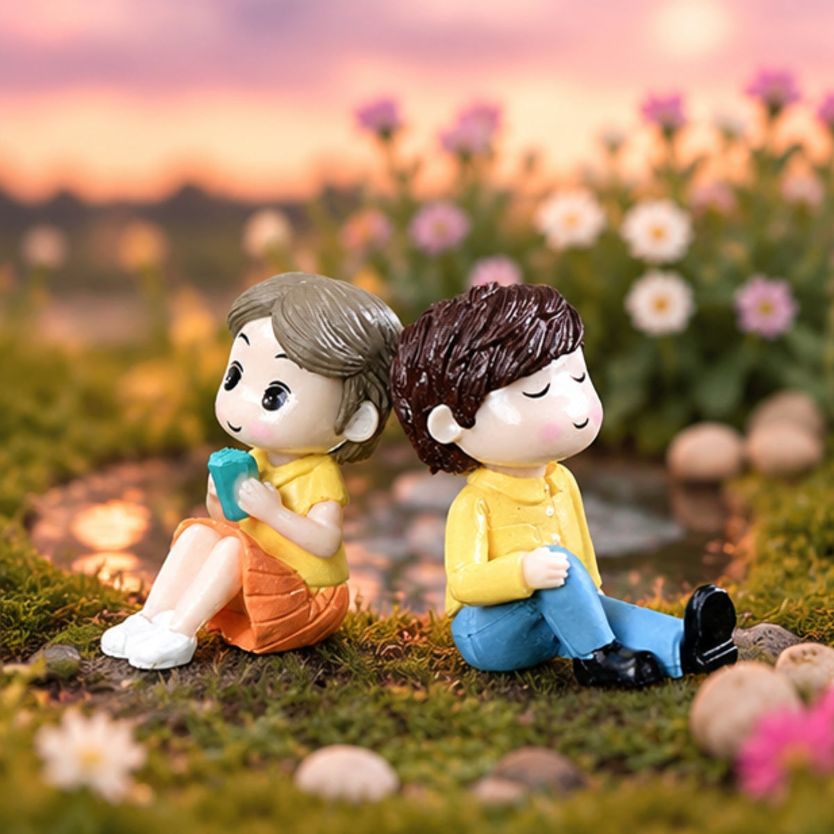 Kids Sitting Sipping Miniature Set