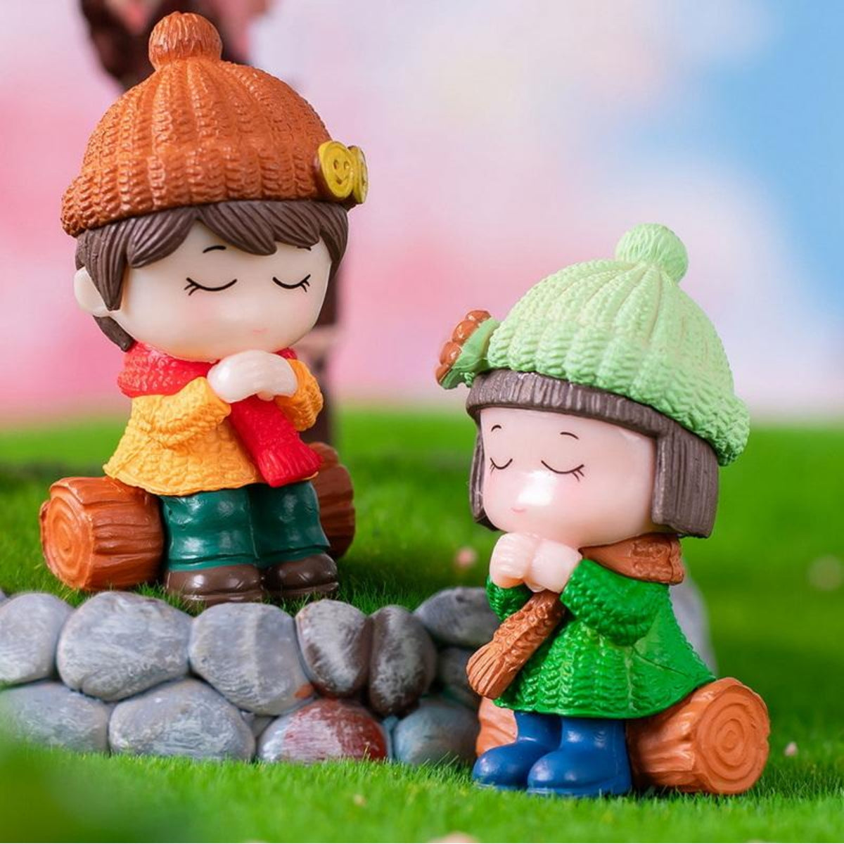 Kids with Bonfire Miniature (Brown & Green)