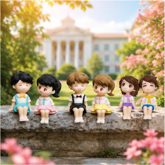 Sitting School Kids Miniature (Blue & Pink)