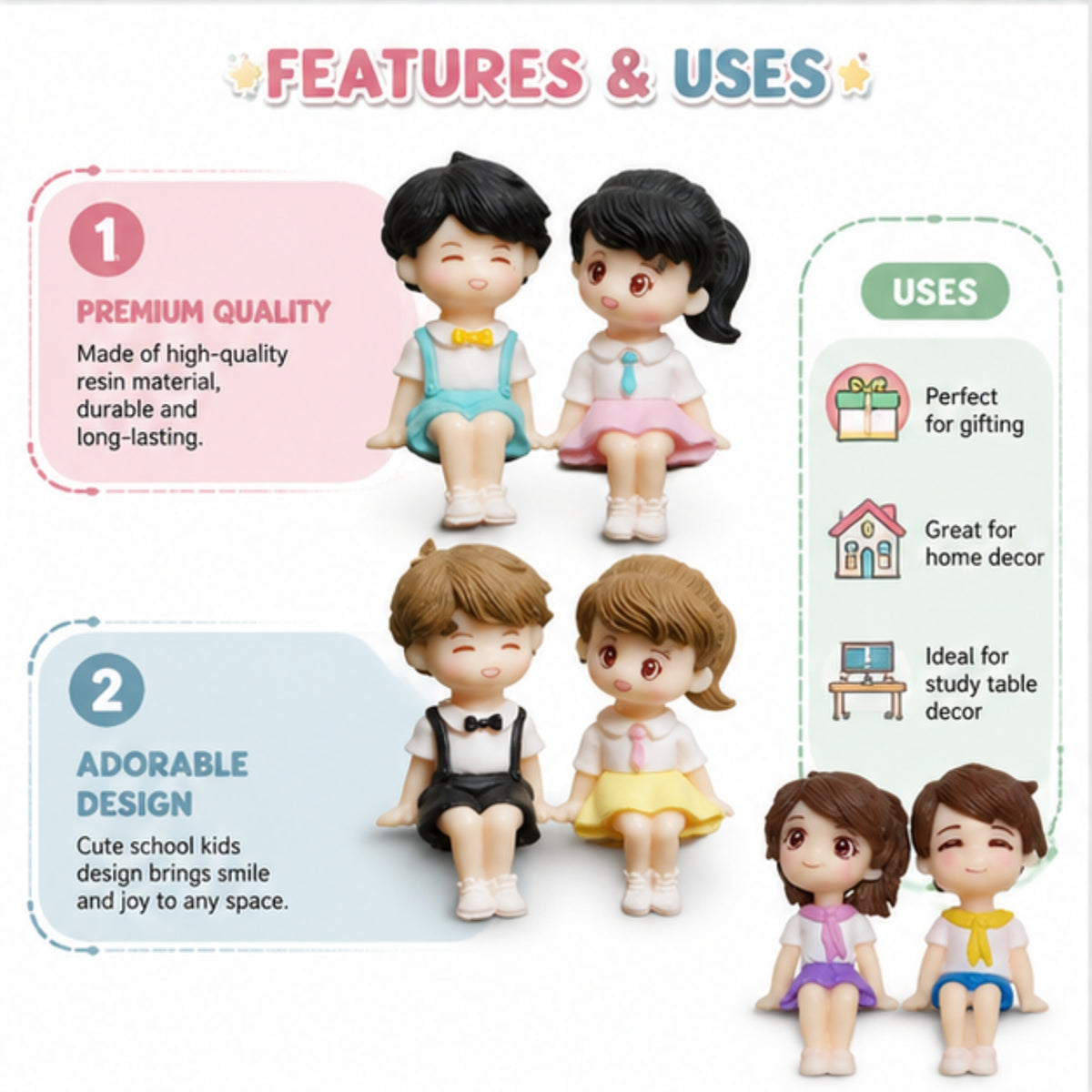 Sitting School Kids Miniature (Blue & Pink)