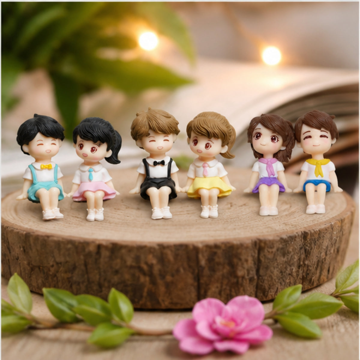 Sitting School Kids Miniature (Blue & Pink)