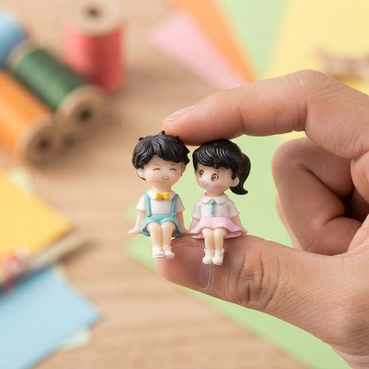 Sitting School Kids Miniature (Blue & Pink)