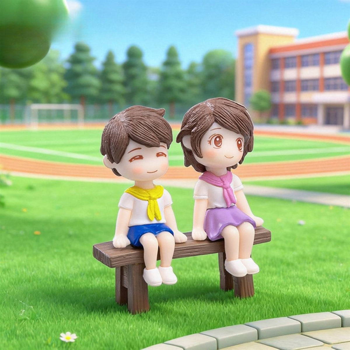 Sitting School Kids Miniature (Blue & Pink)